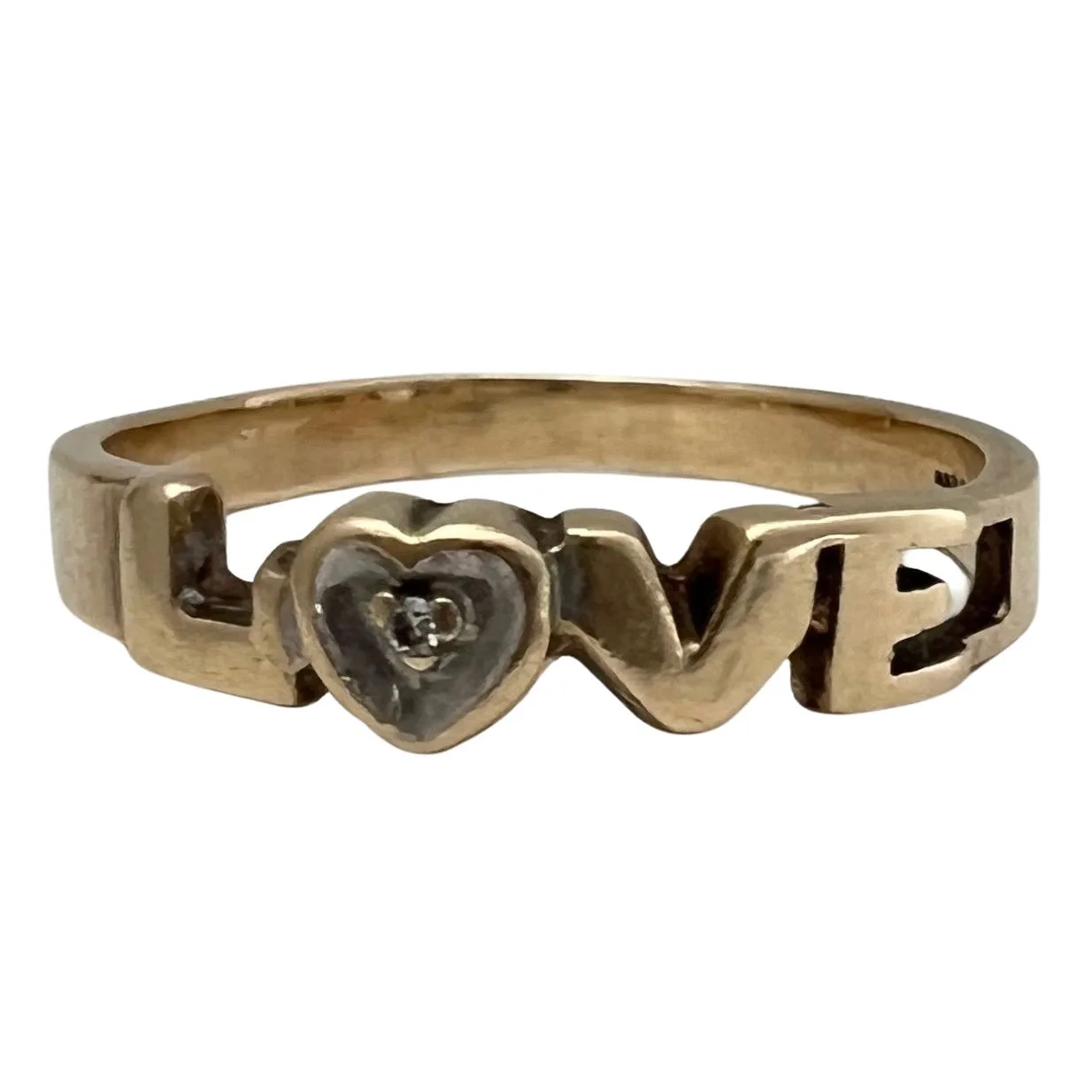 V I N T A G E // heart filled love / 10k yellow gold and diamond LOVE band / size 5.5