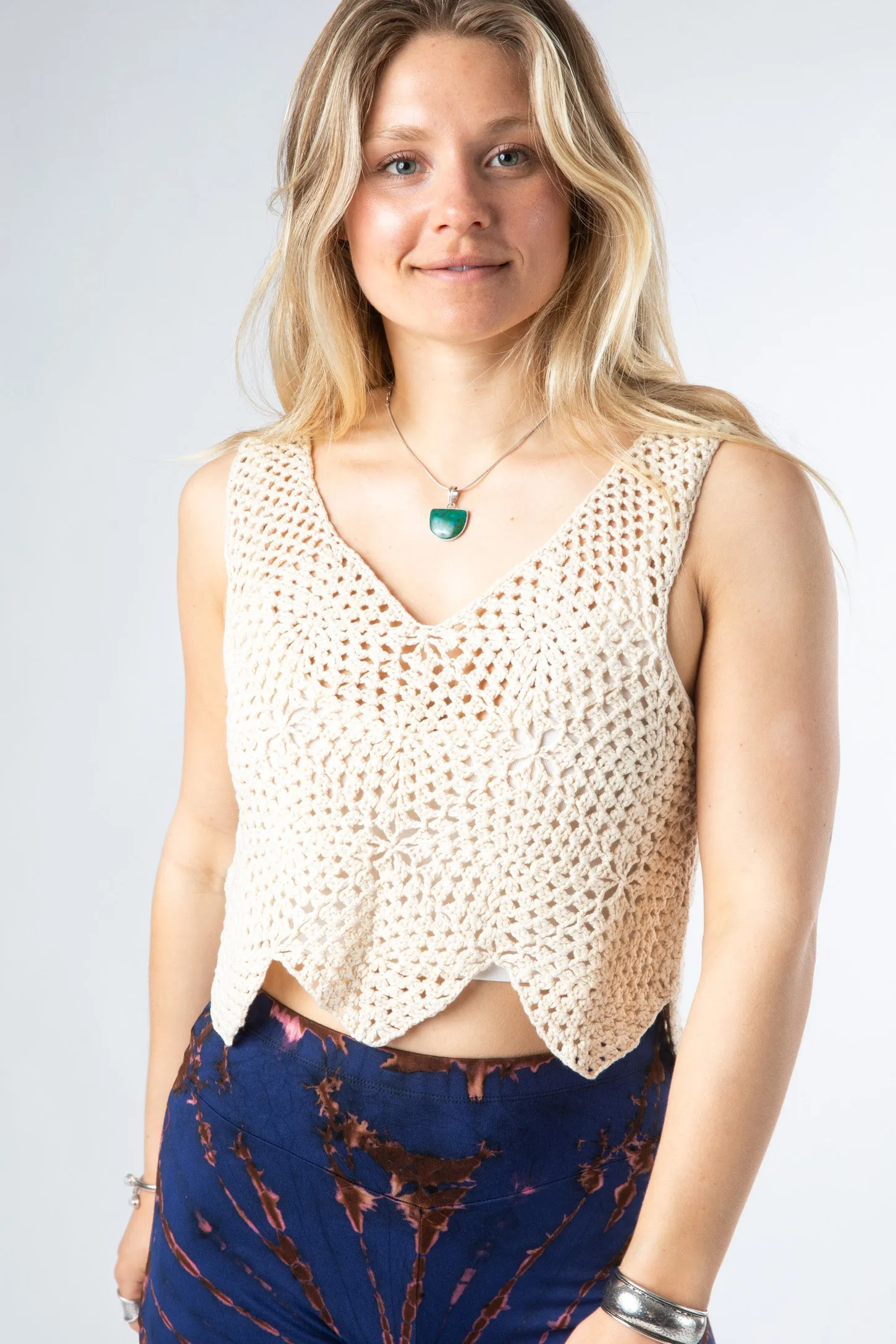 V-Neck Crop Crochet Tank