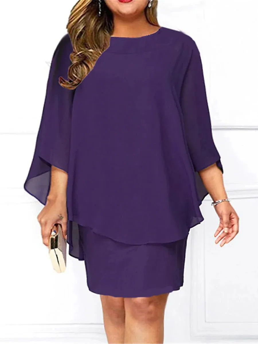 Versatile Black Midi Dress with 3/4 Length Sleeves for Plus Size Women