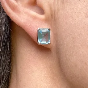 Vintage Emerald Cut Aquamarine Stud Earrings