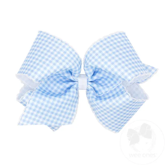 Wee Ones Bows - King - Millennium Blue Gingham with Moonstitch