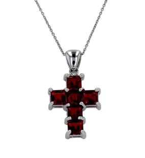 White 14k gold red garnet princess cut fancy solid cross