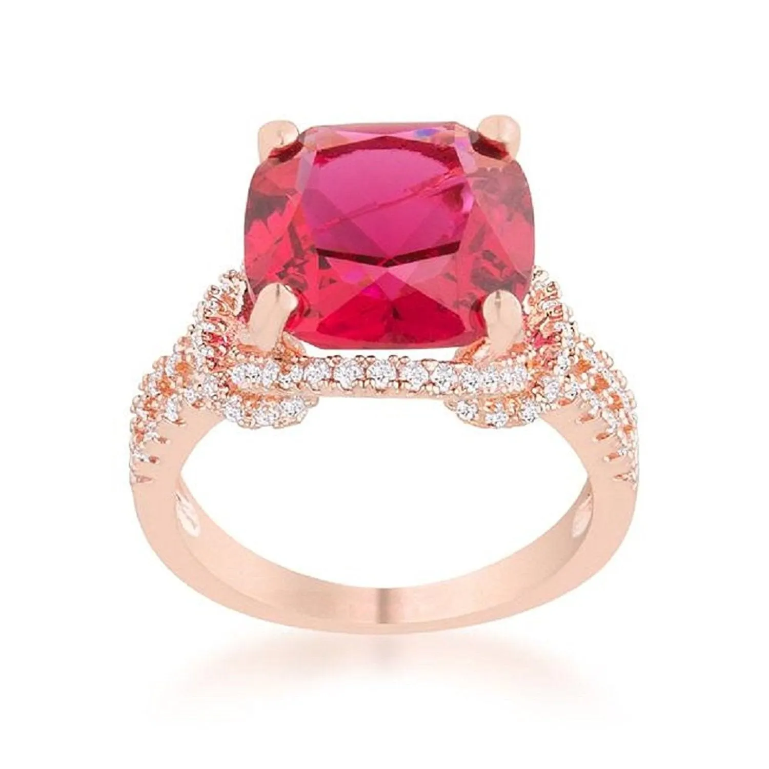 WildKlass 6.2ct Ruby CZ Rose Gold Classic Statement Ring