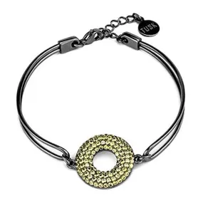 WildKlass Stainless Steel Pave/Charm Style Bangle IP Light Black (IP Gun) Women AAA Grade CZ Topaz/Yellow Bangle