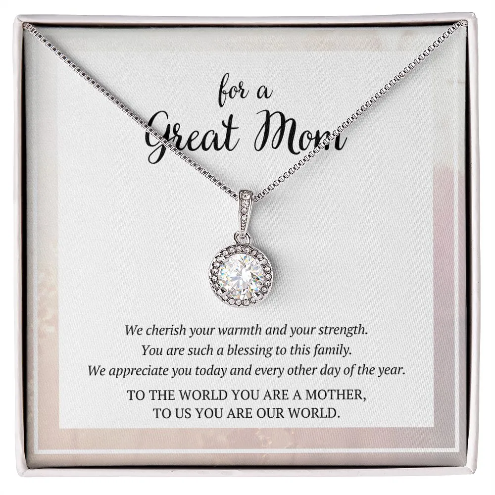 You Are Our World For a Great Mom Cubic Zirconia Pendant Necklace